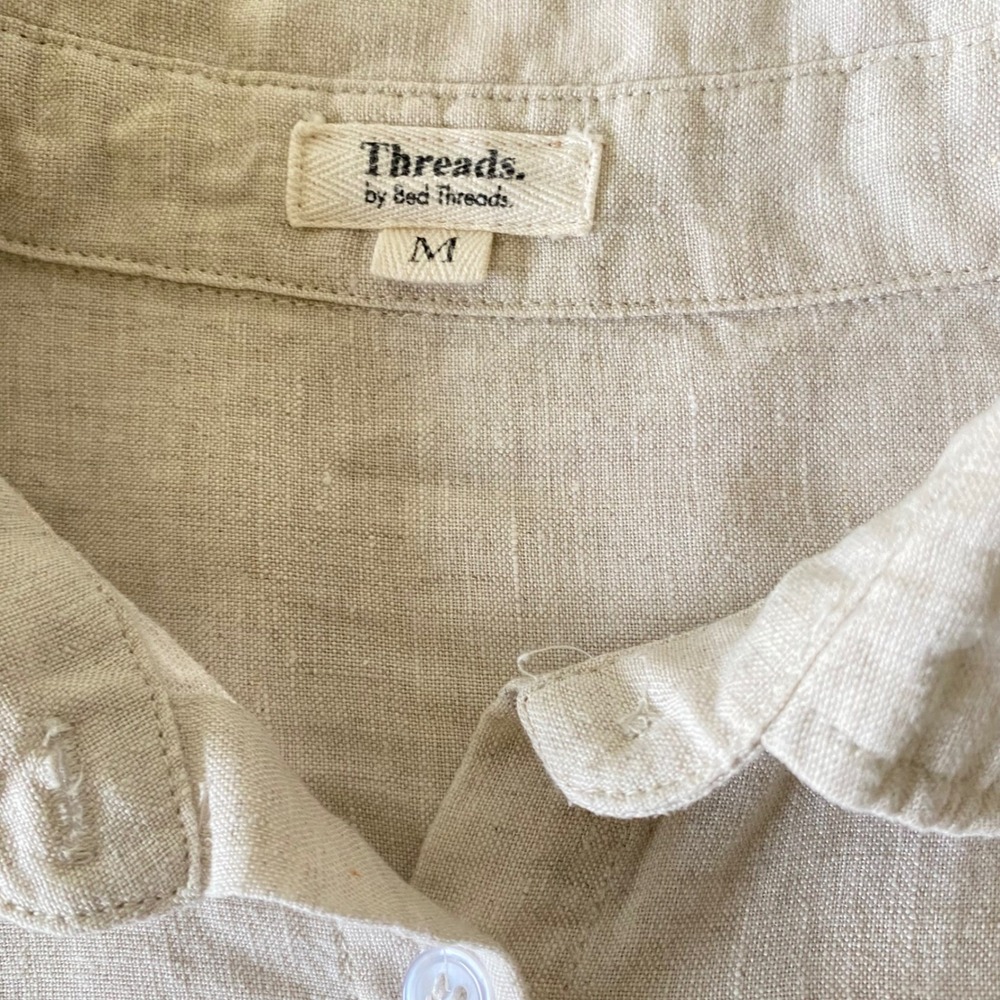 Threads by Bed Threads 100% Linen Button Down Shirt Oatmeal Beige Mens Size M - Picture 3 of 12